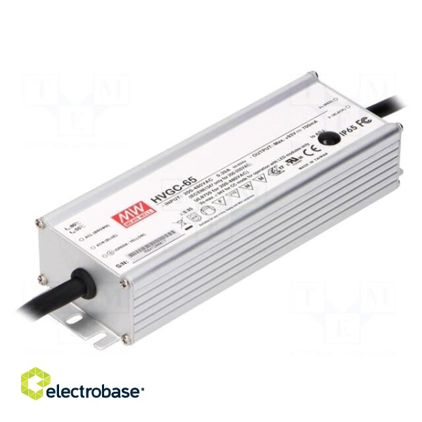 Power supply: switched-mode | LED | 65.1W | 18÷186VDC | 210÷350mA