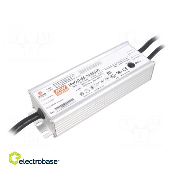 Power supply: switched-mode | LED | 65.1W | 6÷62VDC | 630÷1050mA | IP65