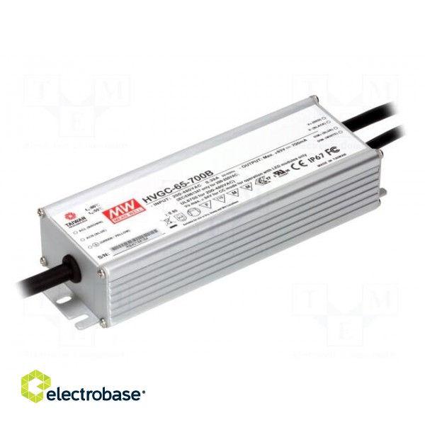 Power supply: switched-mode | LED | 65.1W | 9÷93VDC | 700mA | IP67