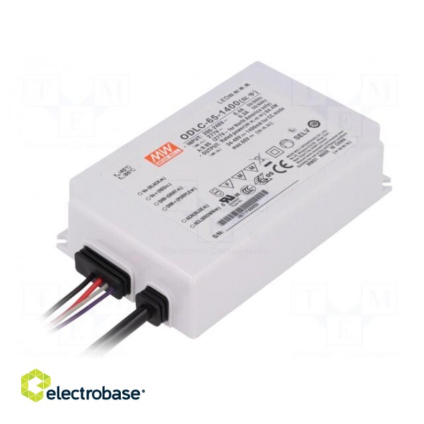 Power supply: switched-mode | LED | 65W | 34÷46VDC | 1400mA | IP67 | 85%
