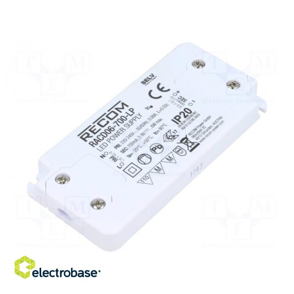 Power supply: switched-mode | LED | 6W | 2÷9VDC | 700mA | 198÷264VAC