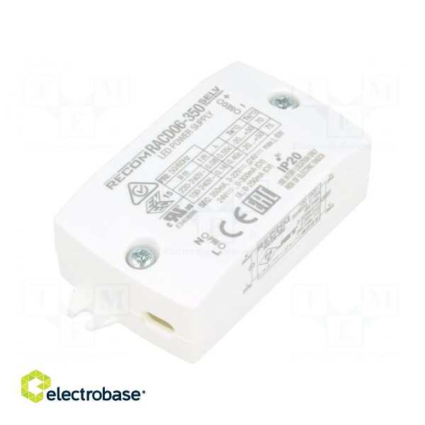 Power supply: switched-mode | LED | 6W | 3÷22VDC | 350mA | 90÷264VAC