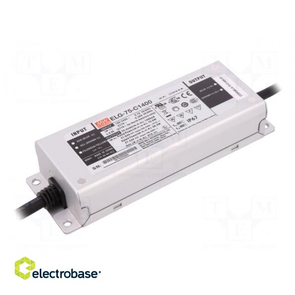 Power supply: switched-mode | LED | 75.6W | 27÷54VDC | 1400mA | IP67