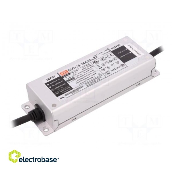 Power supply: switched-mode | LED | 75W | 24VDC | 1.57÷3.15A | IP65