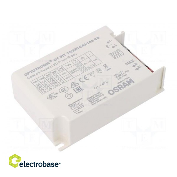 Power supply: switched-mode | LED | 77W | 27÷57VDC | 1.2÷1.65A | IP20
