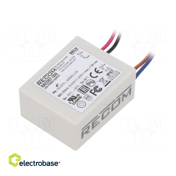 Power supply: switched-mode | LED | 7W | 10÷20VDC | 350mA | 90÷295VAC