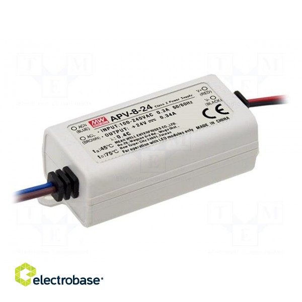 Power supply: switched-mode | LED | 8W | 24VDC | 0.34A | 90÷264VAC | IP42