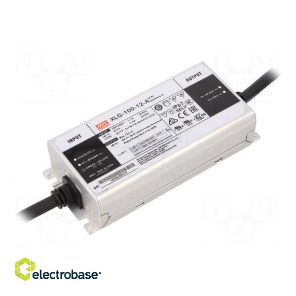 Power supply: switched-mode | LED | 96W | 12VDC | 8000mA | 100÷305VAC