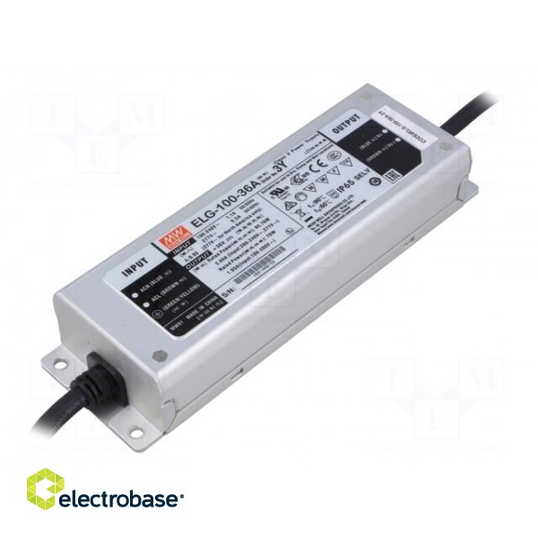 Power supply: switched-mode | LED | 96W | 36VDC | 1.33÷2.66A | IP65
