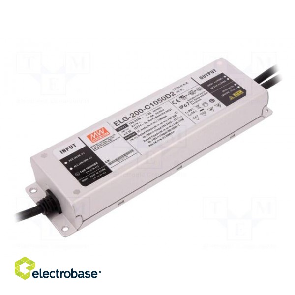 Power supply: switched-mode | LED | 199.5W | 95÷190VDC | 1.05A | IP67