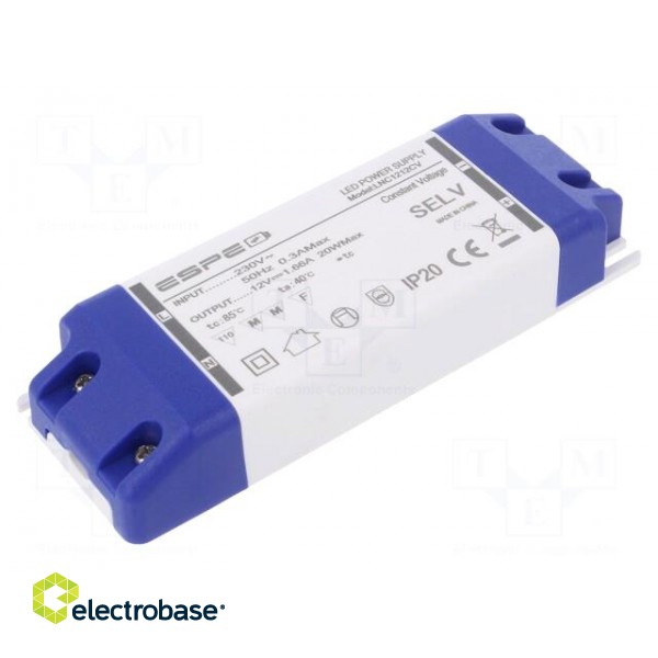 Power supply: switched-mode | LED | 20W | 12VDC | 1.66A | 220÷240VAC
