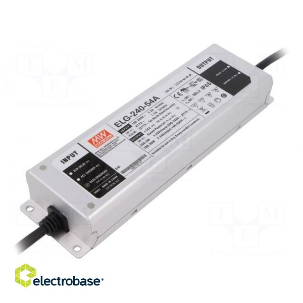 Power supply: switched-mode | LED | 240W | 54VDC | 2.23÷4.45A | IP65