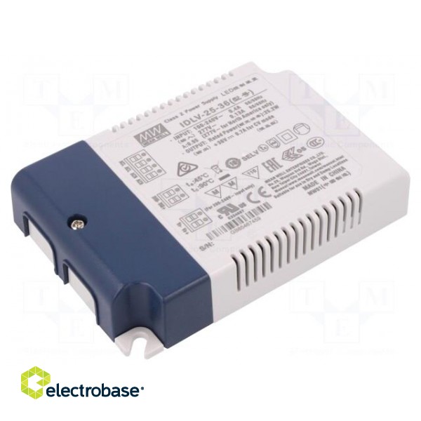 Power supply: switched-mode | LED | 25.2W | 36VDC | 0.7A | 90÷295VAC
