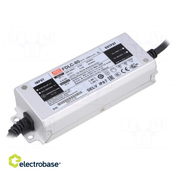 Power supply: switched-mode | LED | 80W | 30÷54VDC | 1000÷2100mA | IP67