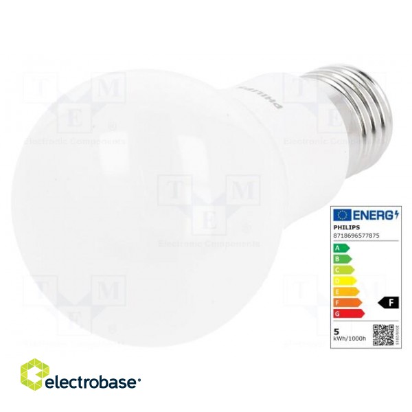 LED lamp | cool white | E27 | 230VAC | 470lm | 5W | 200° | 6500K | CRImin: 80 paveikslėlis 1