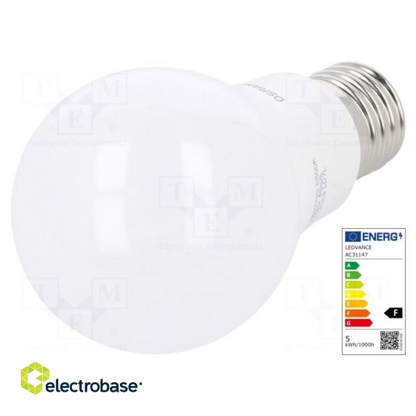 LED lamp | cool white | E27 | 230VAC | 500lm | P: 6W | 6500K | CRImin: 80 image 1