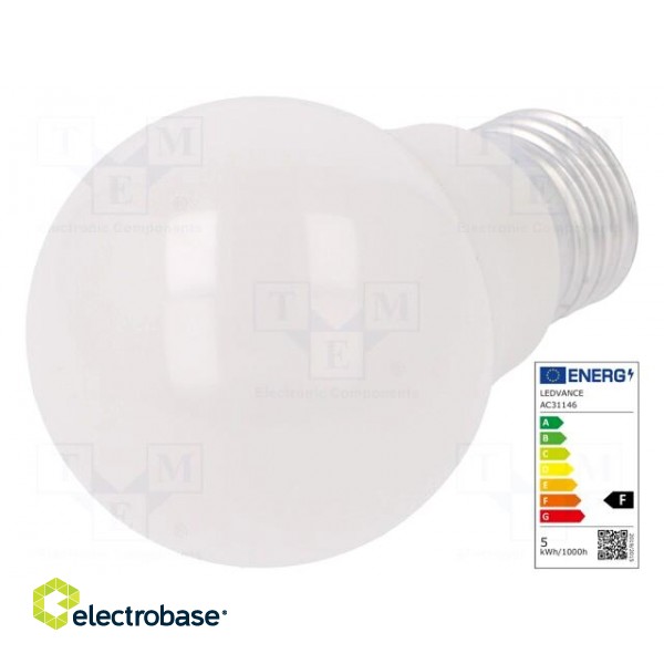 LED lamp | neutral white | E27 | 230VAC | 470lm | P: 5.5W | 4000K paveikslėlis 1