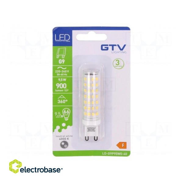 LED lamp | neutral white | G9 | 230VAC | 900lm | 9.5W | 360° | 4000K