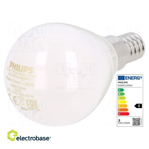 LED lamp | warm white | E14 | 230VAC | 250lm | P: 2.2W | 2700K | CRImin: 80 paveikslėlis 1