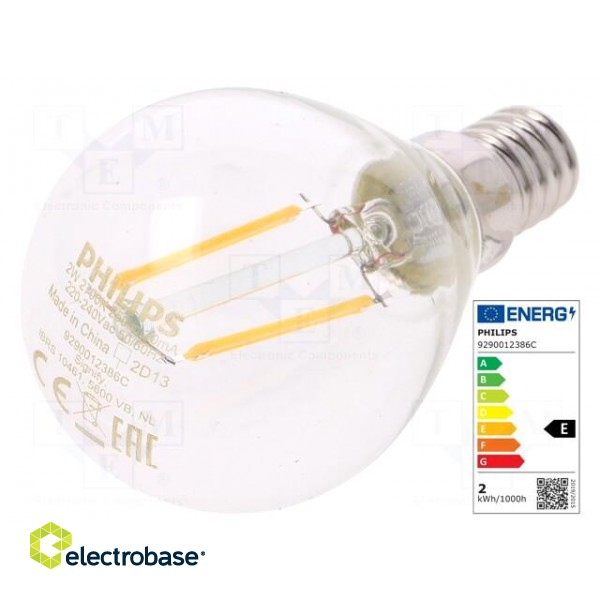 LED lamp | warm white | E14 | 230VAC | 250lm | P: 2W | 2700K | CRImin: 80 фото 1