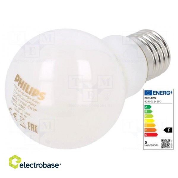 LED lamp | warm white | E27 | 230VAC | 470lm | P: 4.5W | 2700K | CRImin: 80 фото 1