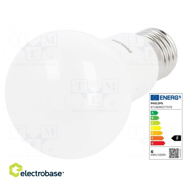 LED lamp | warm white | E27 | 230VAC | 470lm | 5.5W | 200° | 2700K paveikslėlis 1