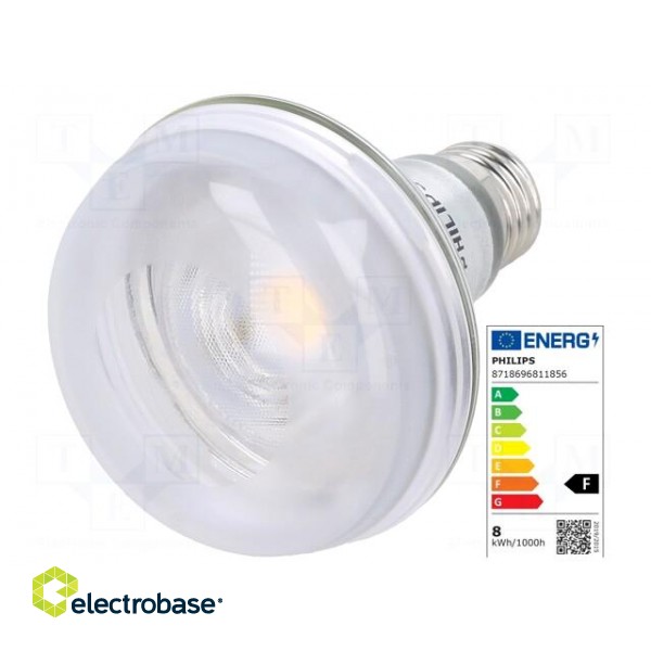 LED lamp | warm white | E27 | 230VAC | 670lm | P: 8W | 36° | 2700K image 1