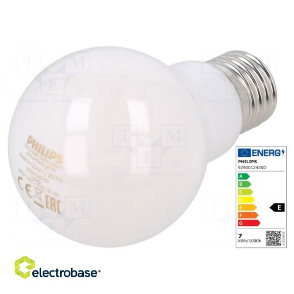 LED lamp | warm white | E27 | 230VAC | 806lm | P: 7W | 2700K | CRImin: 80 paveikslėlis 1