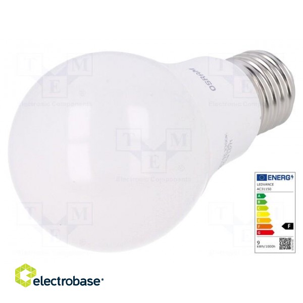 LED lamp | warm white | E27 | 230VAC | 806lm | 9W | 2700K | CRImin: 80 фото 1