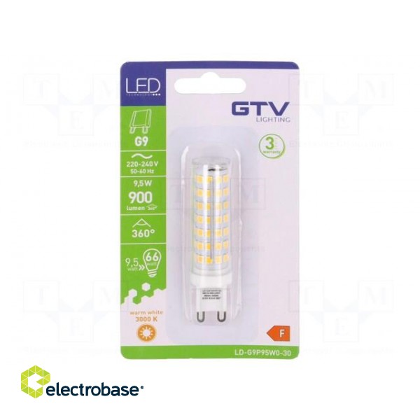 LED lamp | warm white | G9 | 230VAC | 900lm | 9.5W | 360° | 3000K