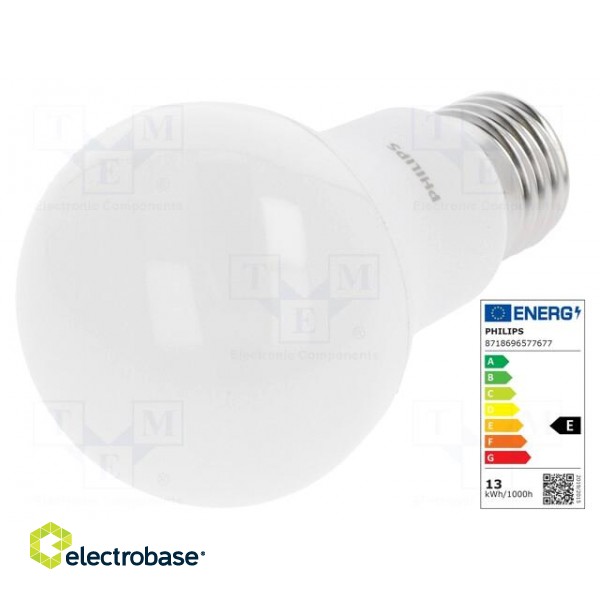 LED lamp | white | E27 | 230VAC | 1521lm | P: 13W | 200° | 3000K | CRImin: 80 image 1