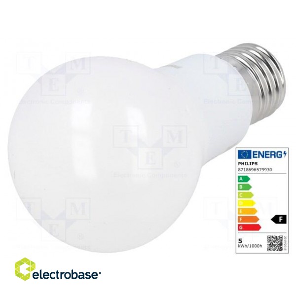 LED lamp | white | E27 | 230VAC | 470lm | P: 5W | 200° | 3000K | CRImin: 80 paveikslėlis 1