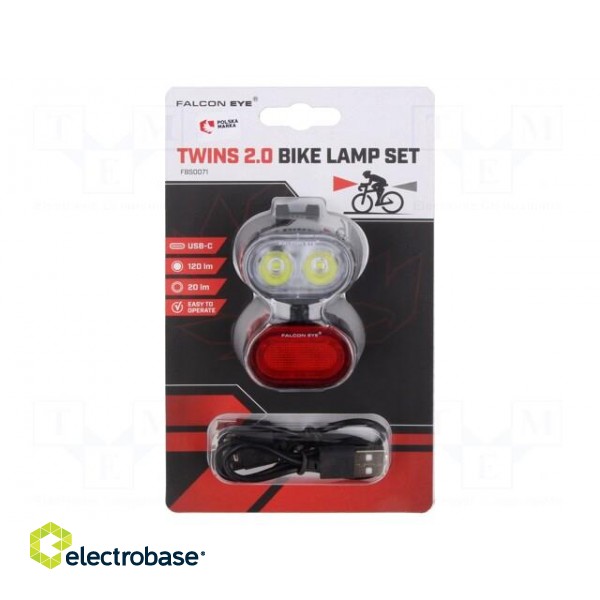Torch: LED bike torch | 20lm,120lm | cable USB A plug-USB C plug