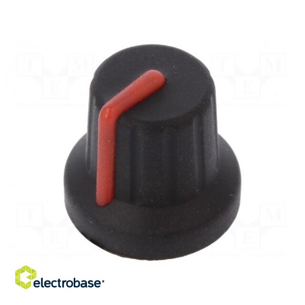 Knob | with pointer | rubber,plastic | Øshaft: 6mm | Ø16x15.1mm | black