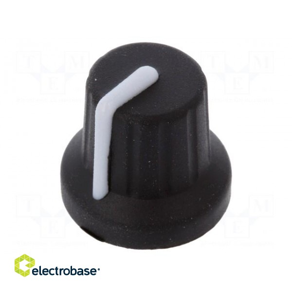 Knob | with pointer | rubber,plastic | Øshaft: 6mm | Ø16x15.1mm | black