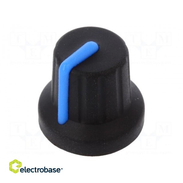 Knob | with pointer | rubber,plastic | Øshaft: 6mm | Ø16x15.1mm | black
