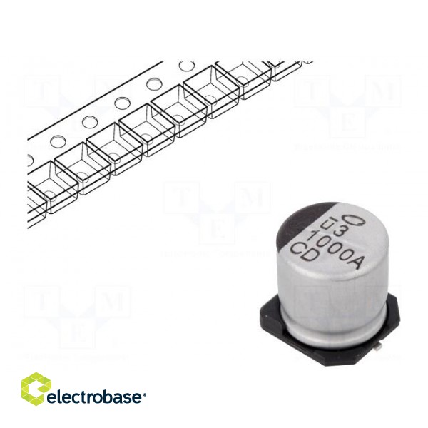 Capacitor: electrolytic | low ESR | SMD | 1000uF | 10VDC | Ø10x10mm