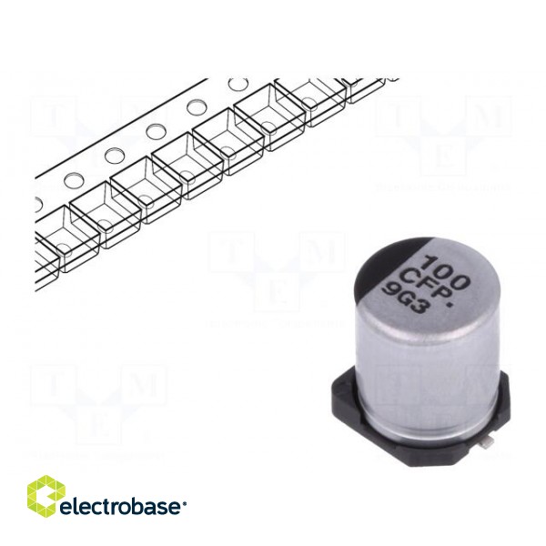 Capacitor: electrolytic | low ESR | SMD | 100uF | 16VDC | Ø6.3x7.7mm