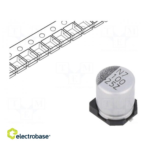 Capacitor: electrolytic | low ESR | SMD | 100uF | 25VDC | Ø6.3x7.7mm