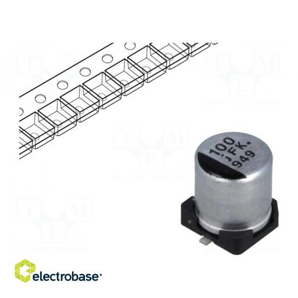 Capacitor: electrolytic | low ESR | SMD | 100uF | 6.3VDC | Ø5x5.8mm