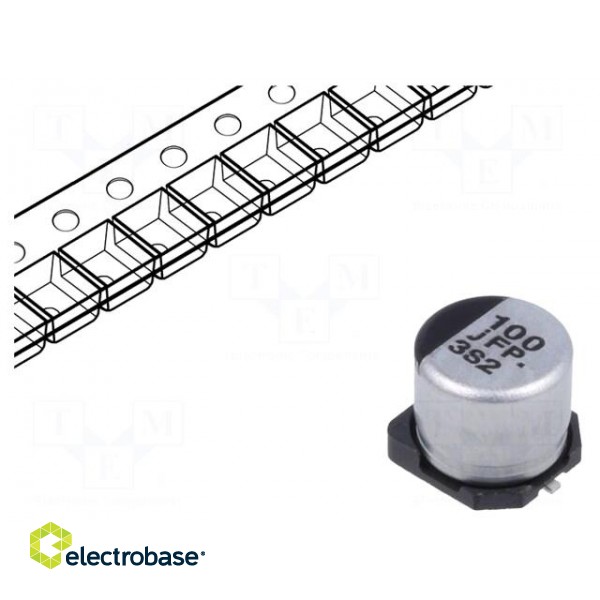 Capacitor: electrolytic | low ESR | SMD | 100uF | 6.3VDC | Ø6.3x5.8mm