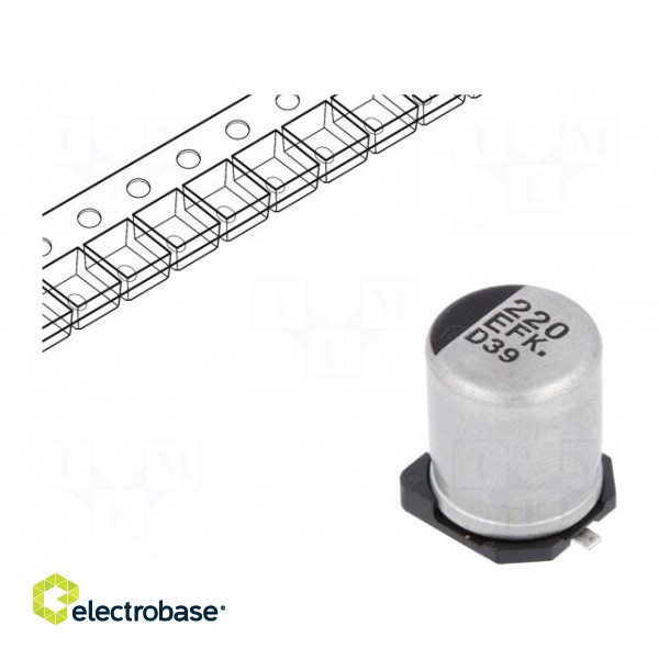 Capacitor: electrolytic | low ESR | SMD | 220uF | 25VDC | Ø8x10.2mm