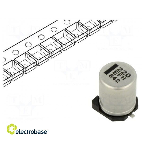 Capacitor: electrolytic | low ESR | SMD | 220uF | 25VDC | Ø8x10.2mm