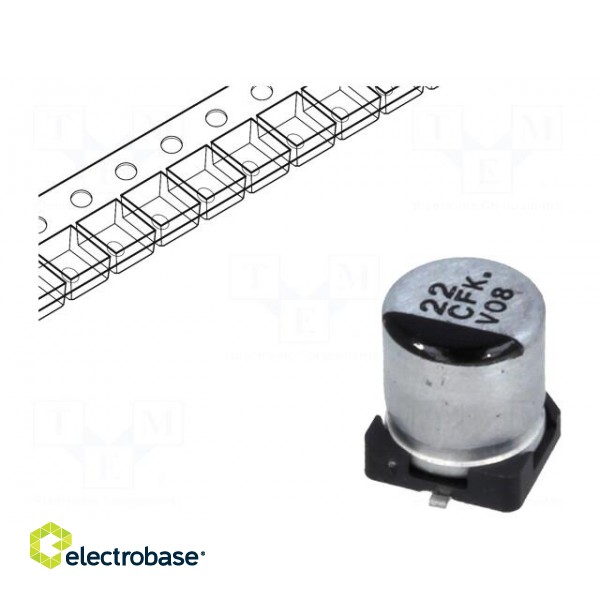 Capacitor: electrolytic | low ESR | SMD | 22uF | 16VDC | Ø5x5.8mm | ±20%