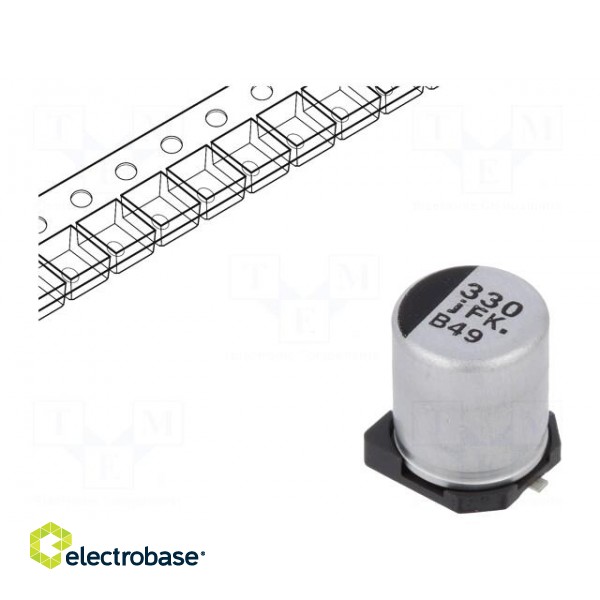 Capacitor: electrolytic | low ESR | SMD | 330uF | 6.3VDC | Ø6.3x7.7mm