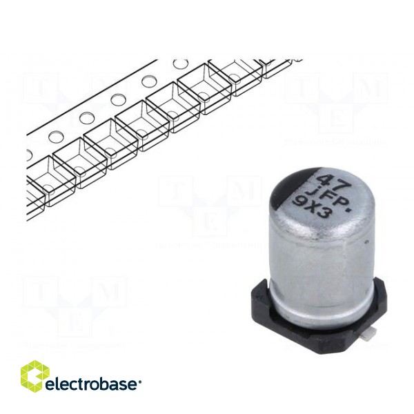 Capacitor: electrolytic | low ESR | SMD | 47uF | 6.3VDC | Ø4x5.8mm | ±20%