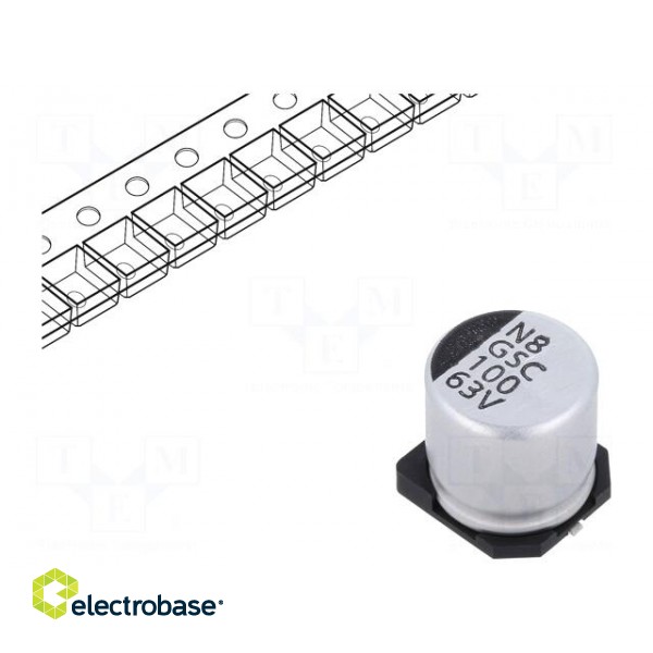 Capacitor: electrolytic | SMD | 100uF | 63VDC | ±20% | -55÷105°C | 2000h