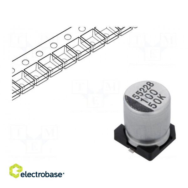 Capacitor: electrolytic | SMD | 100uF | 50VDC | Ø8x10mm | ±20% | 2000h