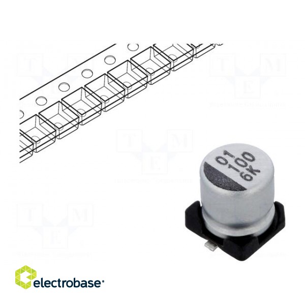 Capacitor: electrolytic | SMD | 100uF | 6.3VDC | Ø5x5.3mm | ±20% | 2000h