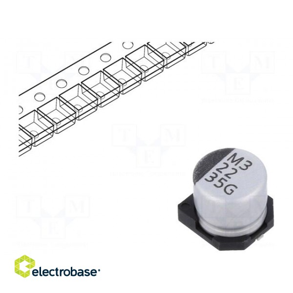 Capacitor: electrolytic | SMD | 22uF | 35VDC | ±20% | -55÷105°C | 2000h